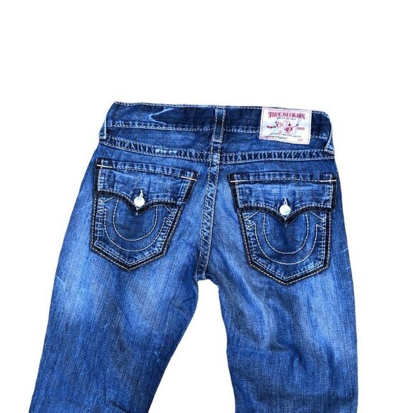 RARE True Religion Jeans Size 32 STRAIGHT Outline Big T Blue - Picture 2 of 8